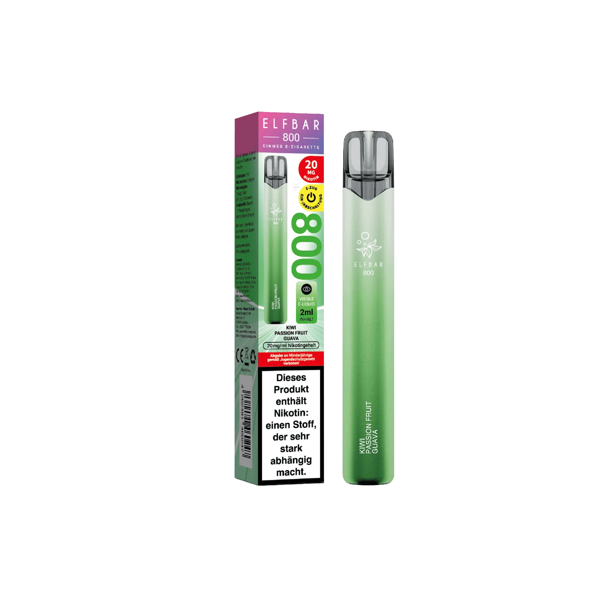 Elfbar 800 Kiwi Passion Fruit Guava Einweg E-Zigarette 20 mg 