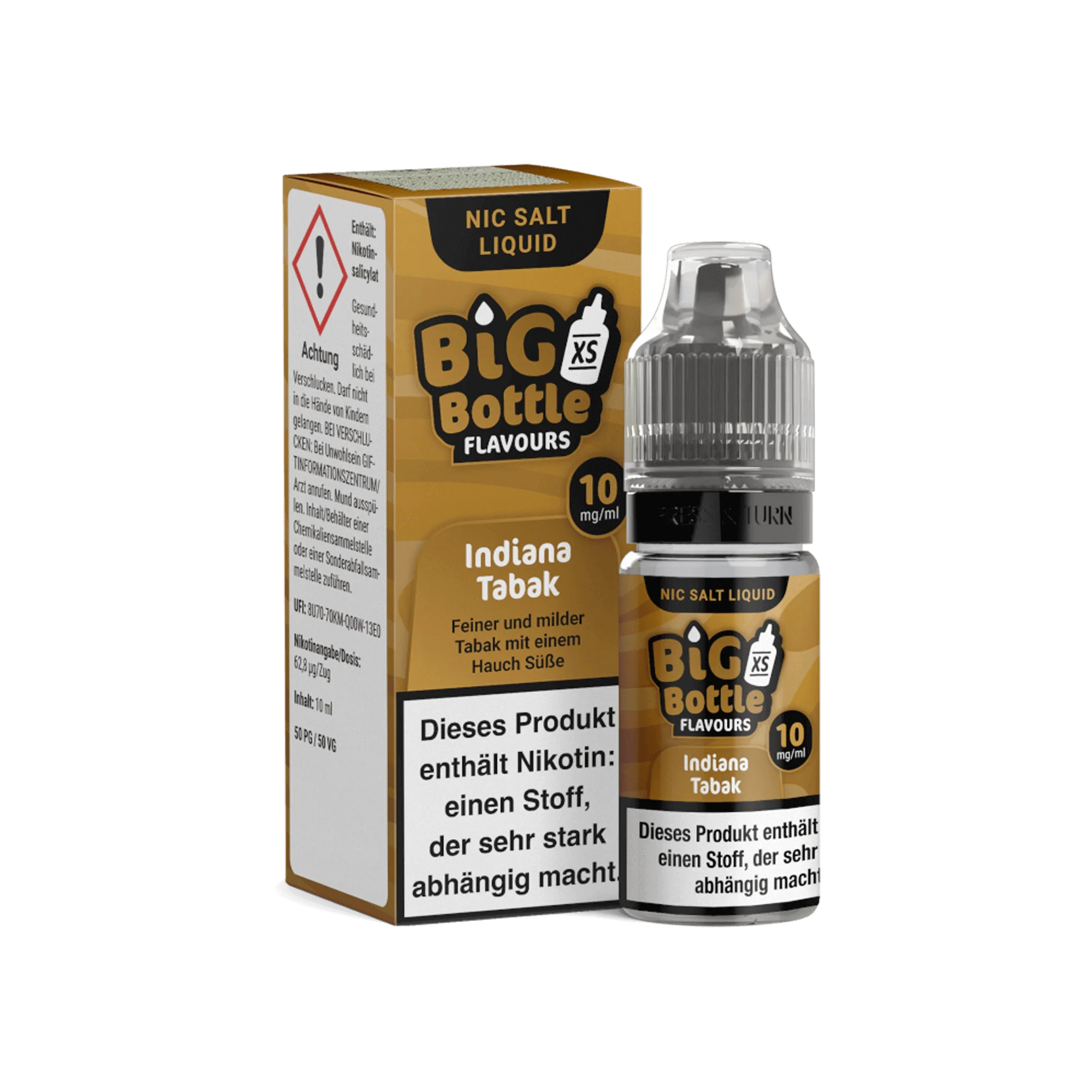Big Bottle Indiana Tabak 10 ml NicSalt Liquid 